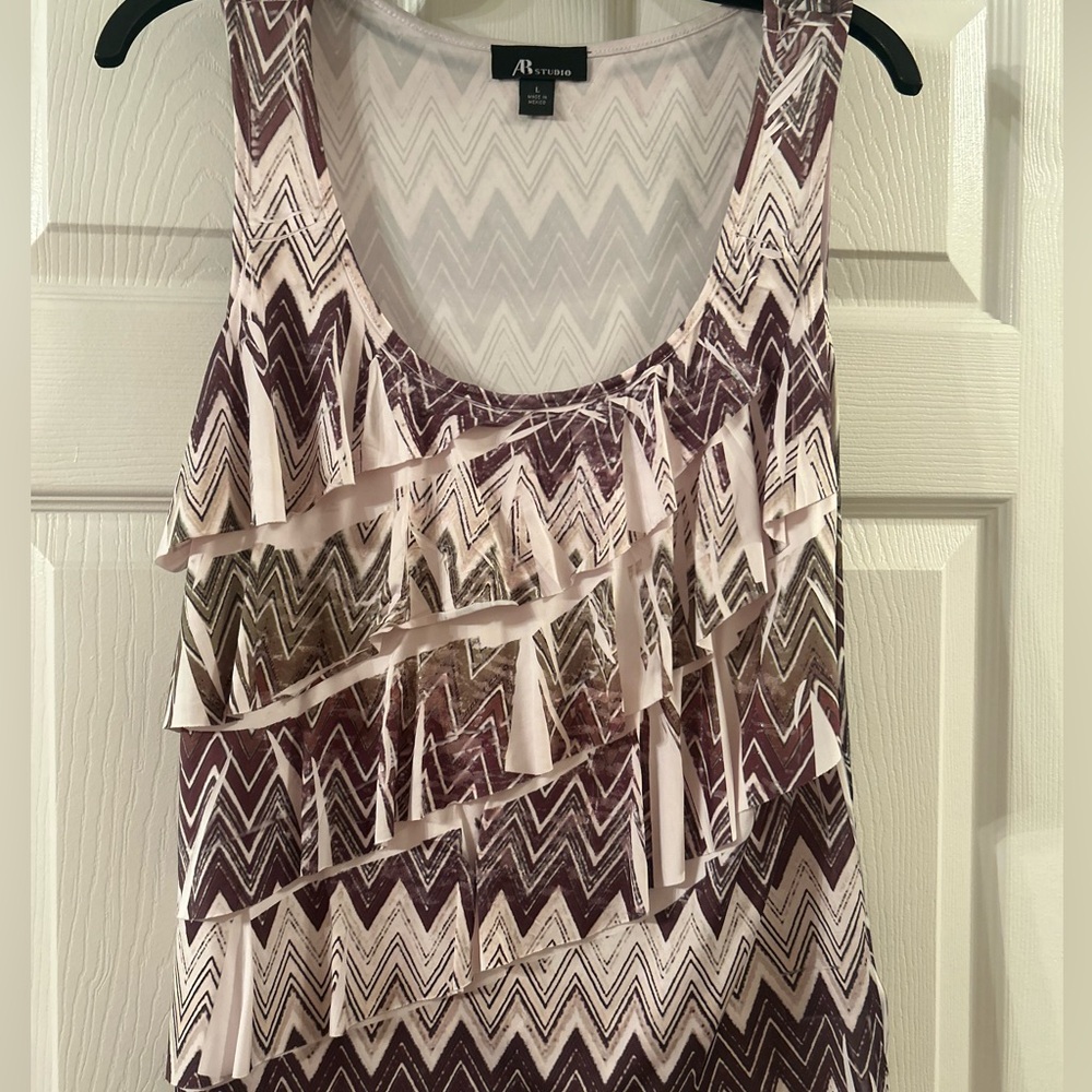 Women's Zigzag Ruffle Top - Purple and Cream